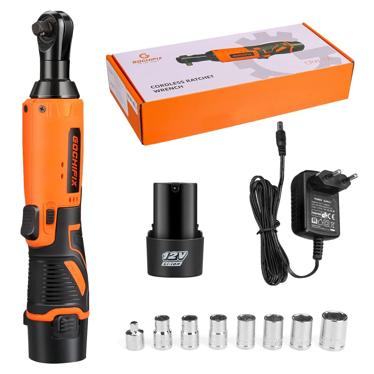 GOCHIFIX Cordless Ratchet Wrench 12V Electric Ratchet with 50Ft-lbs Torque, 3/8" Head Size, 2000mAh Battery Capacity, for Automotive, Construction, Home Repair, DIY Jobs