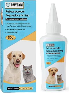 Ear Powder for Dogs and Cats, 1.8oz 50 Grams, Aids Hair Removal from Ear Canal, Keeps Ears Dry, Reduces Odor and Waxy Build Up