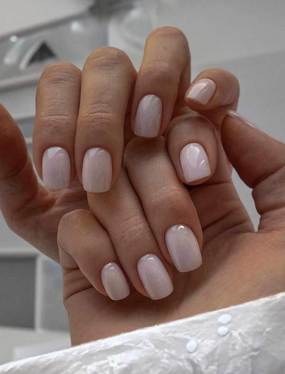 Suerte Press On Nails milky white tips french manicure Square Solid Color Gradient Glossy 24pcs Press On French Nails medium Natural Manicure nail art trendy, Fake acrylic nails with glue kit