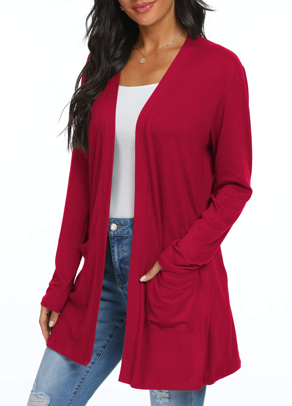 Womens Casual Lightweight with Pocketes Long Sleeve Open Front Cardigan