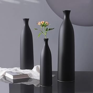 12.6 Inch Matte Black Ceramic Flower Vase, Minimalist Decorative Modern for Pampas Grass, Table, Bookshelf, Mantel, Entryway