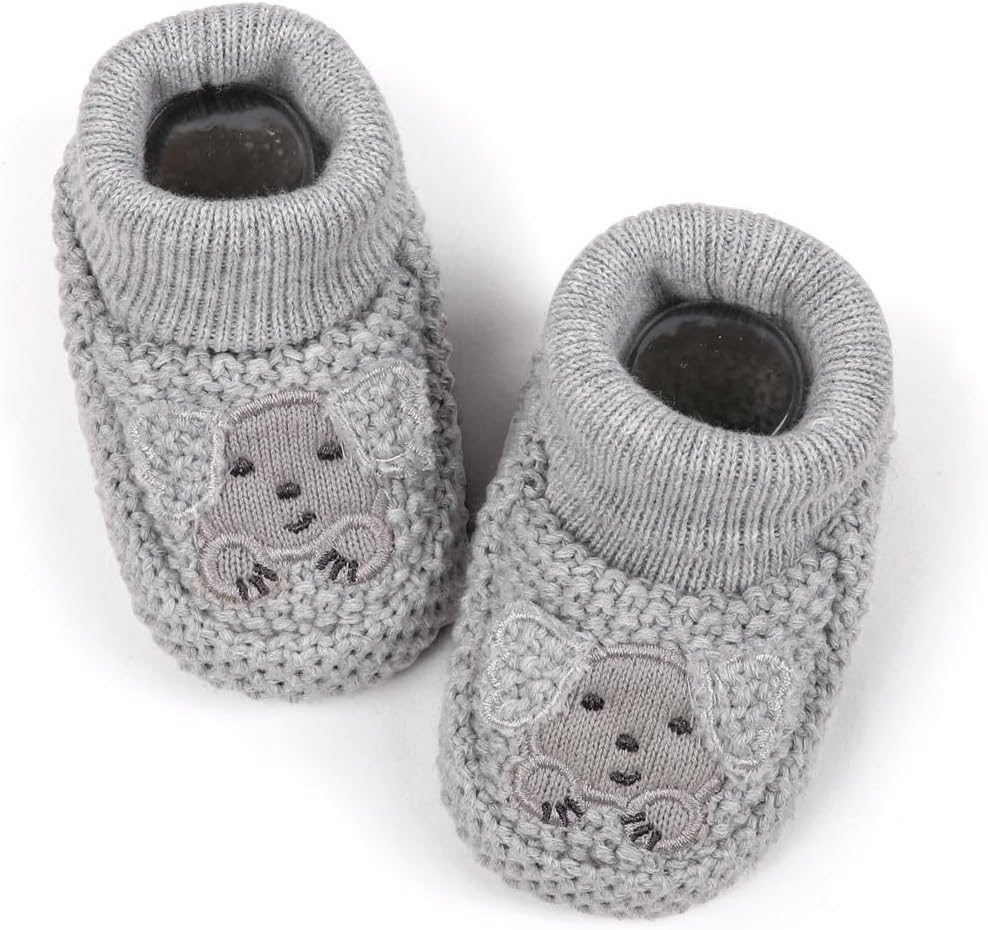 HsdsBebe Newborn Baby Boys Girls Booties Knit Cartoon animal Booties Warm Soft Cozy Socks Shoes for Baby Shower Table Decorations