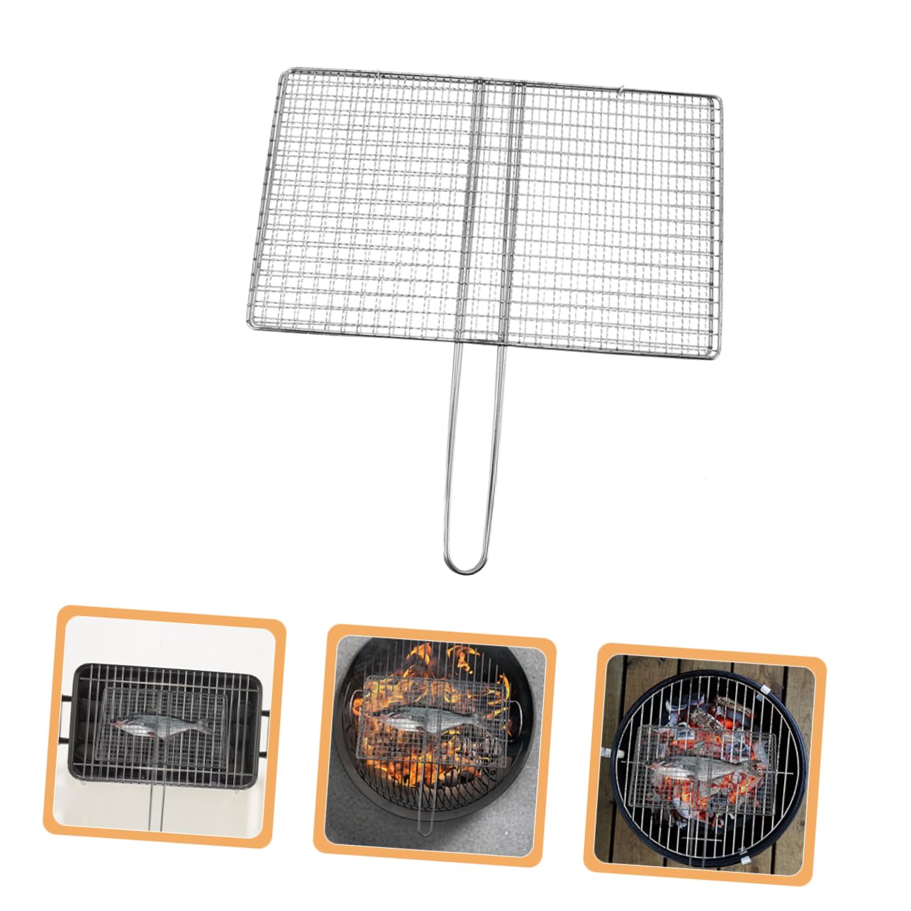 Cestello per Grigliare Pesce e Verdure in Acciaio Inox Argento | Rete a Maglia Riutilizzabile, Accessori per Vacanze Estive, Attrezzi per Barbecue da Esterno