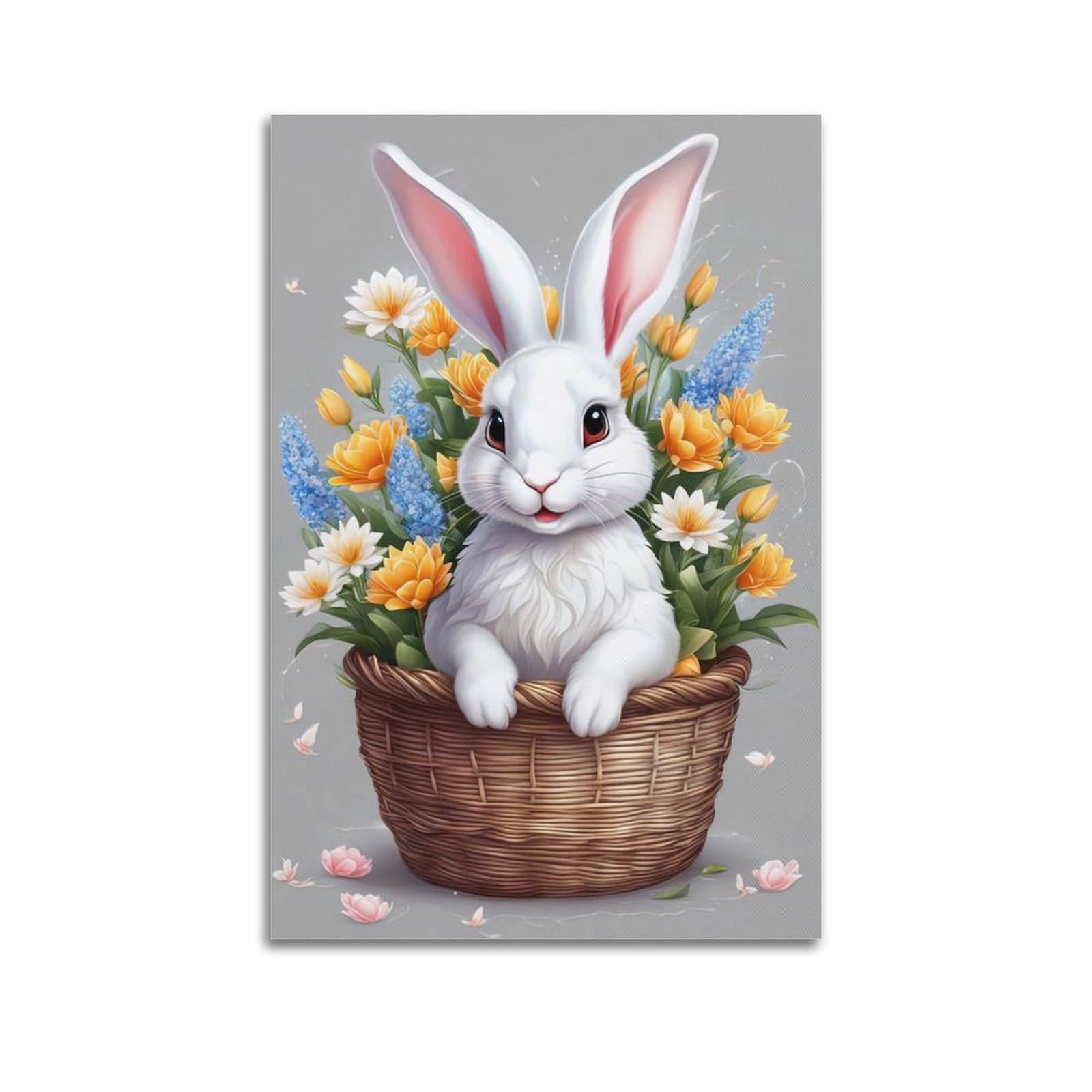 WPHSFX Animal Poster Bunny in The Basket Poster Decorative Painting Canvas Wall Posters And Art Picture Print Modern Family Bedroom Decor Posters 24x36inch(60x90cm)