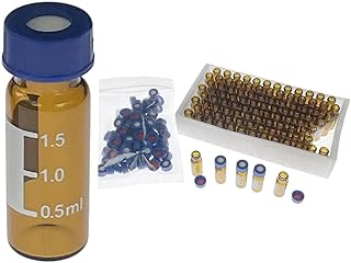 2ml HPLC Vials, Lab Autosampler Vials, 9-425 Clear Vial with Writing Area and Graduations, Screw Cap, Red PTFE and White Silicone Septa, 100 Pcs/Pack (Amber)