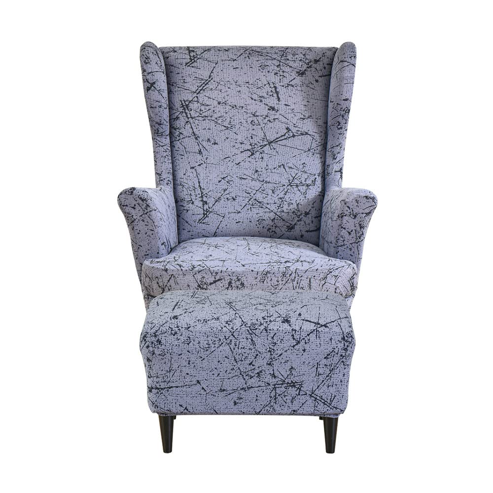 Highdi Anthracite Grey Wingback Chair Covers 2 Piece With Ottoman Cover, Stretch Wing Chair Slipcover, Washable Spandex Fabric Sofa Cover Furniture Protector For Armchair Chairs Bedroom Hotel (Anthracite Grey)