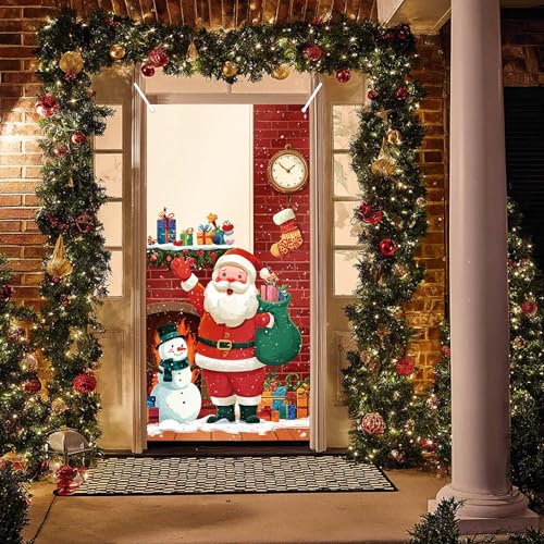 Image of BlissYard Christmas Door Cover Santa Sack 35x71 Inch Polyester