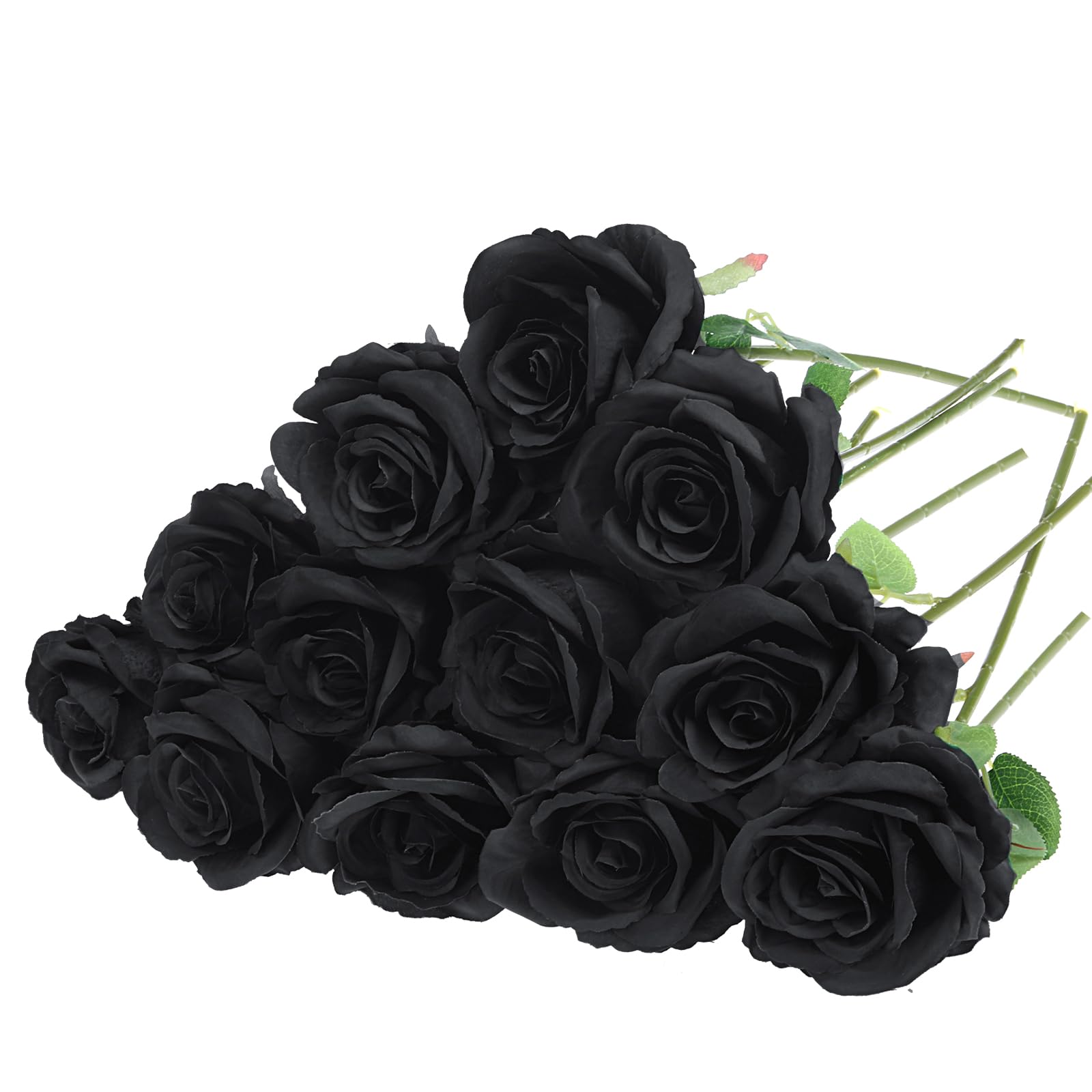 Felice Arts 12 Pack Black Roses Artificial Silk Flowers, Realistic Fake Roses Bouquet with Short Bendable Stems for Home Kitchen Vase Arrangements Wedding Centerpiece Halloween Party DIY Decor