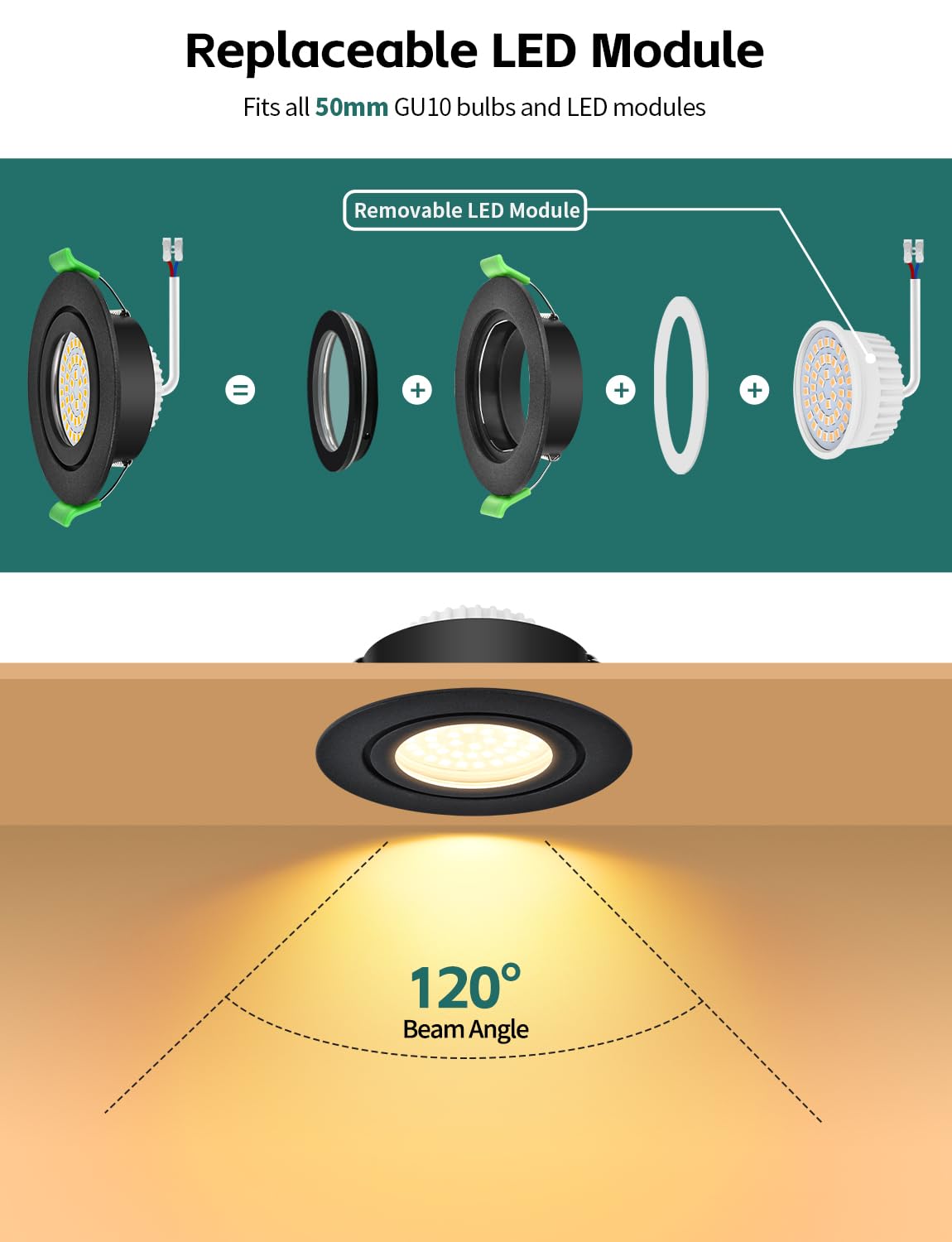 KYOTECH LED Einbaustrahler 230V Dimmbar 26mm Ultra Flach Einbauleuchten IP65 5W 550LM 2700K Warmweiß Einbauspots Nicht Drehbar, Deckenspots für Badezimmer Küche Wohnzimmer Flur Schwarz 10er Set