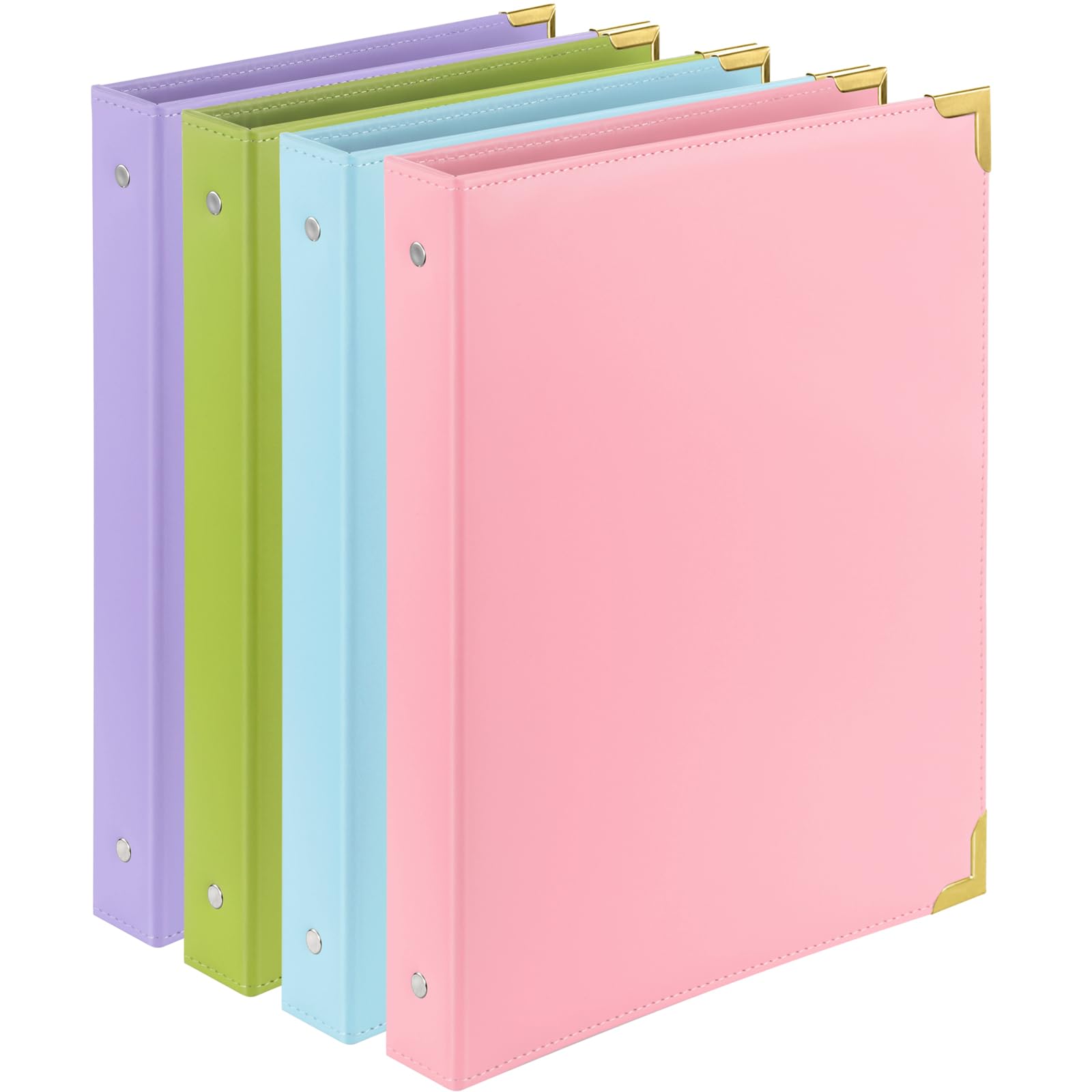 Ctosree Lot de 4 classeurs à 3 anneaux de 1,3 cm avec poches, pour format lettre de 27,9 x 21,6 cm, capacité de 100 feuilles, classeur à anneaux ronds en laiton pour bureau, maison, école