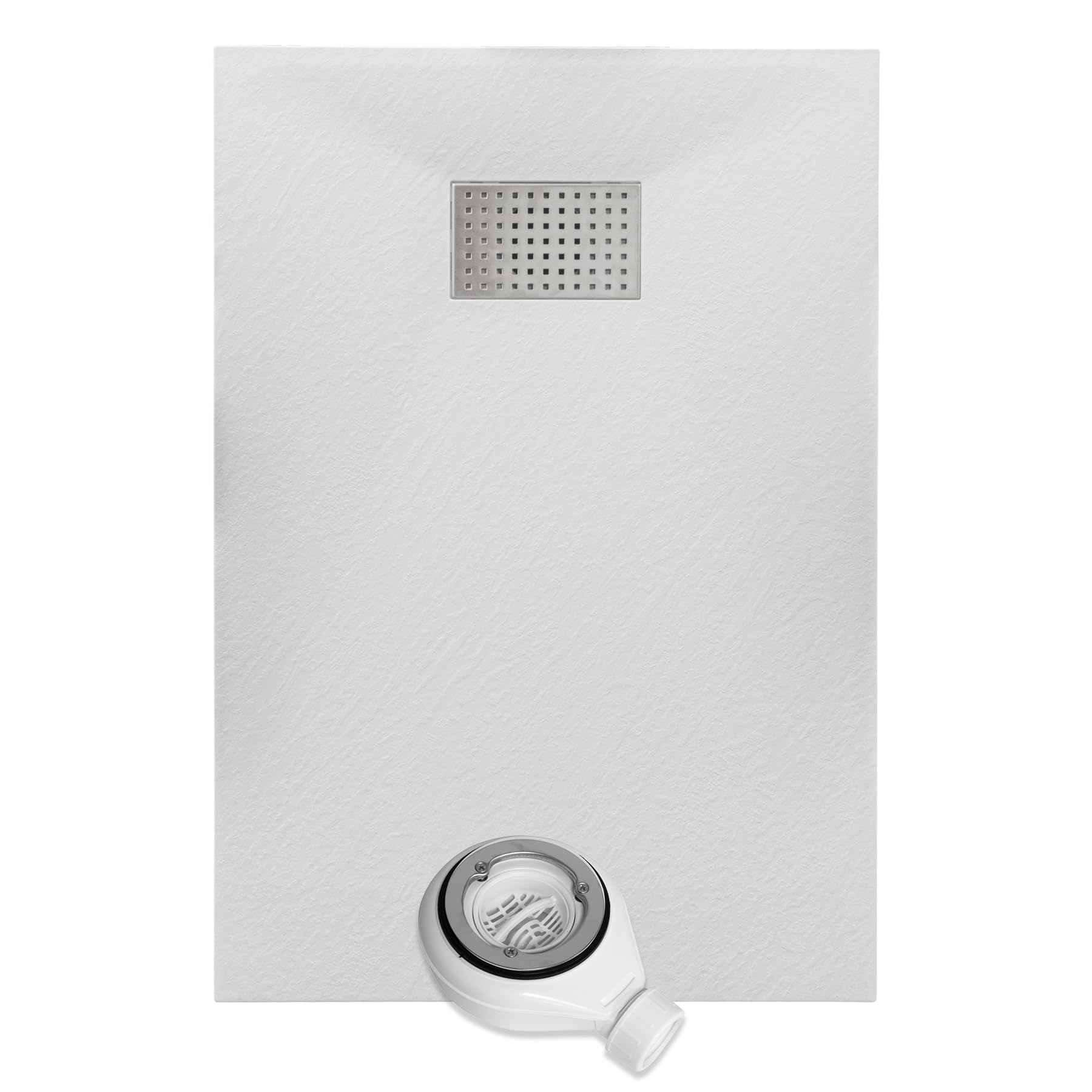 Thermopanel SMC White Shower Trays Base Slate Stone Effect Textured Non Slip with Waste and Stainless Steel Cover - 1700 x 800mm