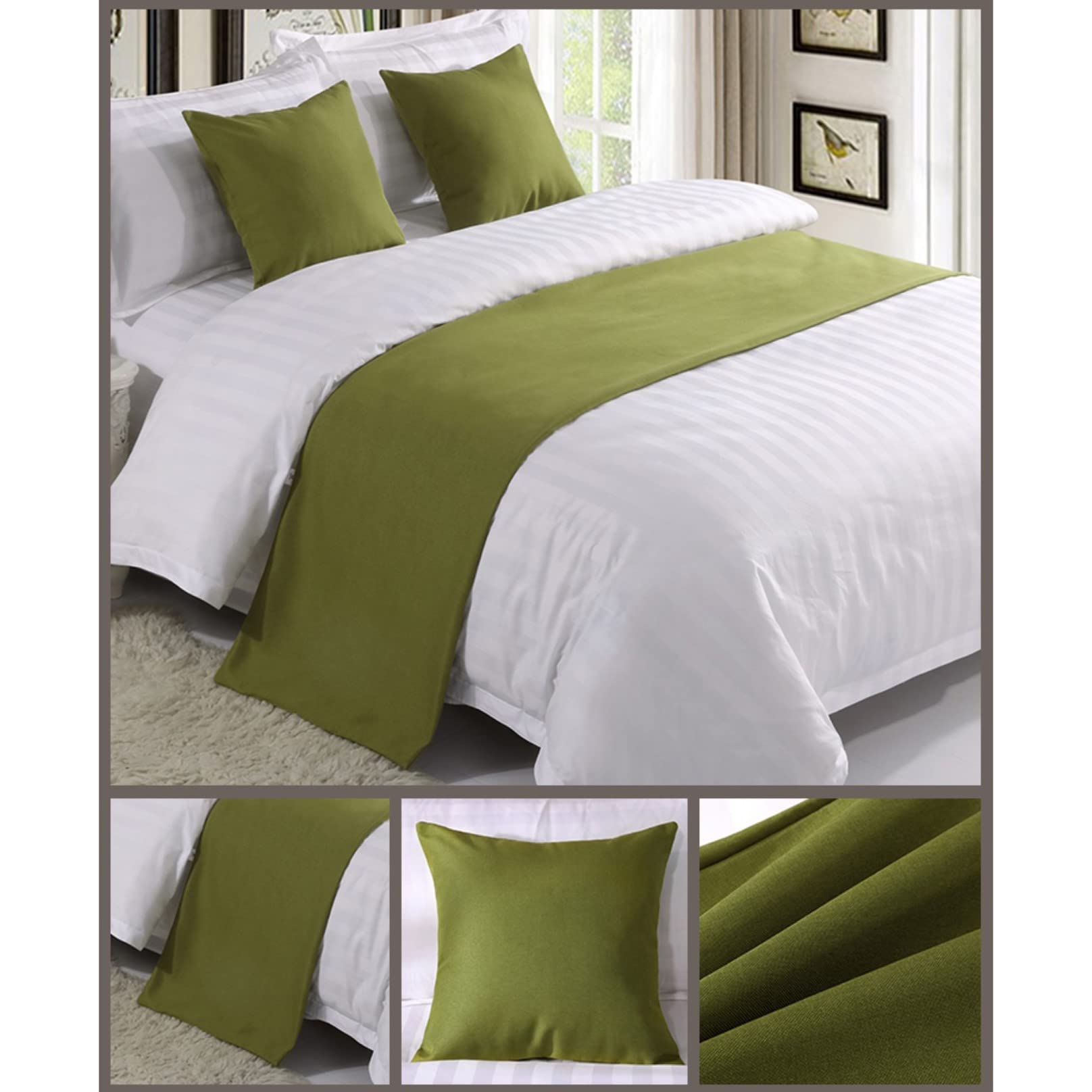 Bed Runner for Foot of Bed Bed Linen Bedspread Solid End Towel Cover Bedding Protection Bed Scarf for Hotel Bedroom Decor Green 50 * 210cm - Image 2