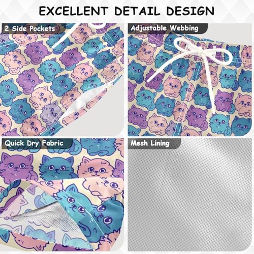 Color Cat Cartoon Boys Swim Trunks Toddler Shorts Swimwear Boardshorts3