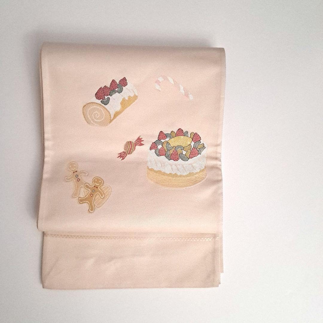 83番未仕立て袋帯 西陣織 クリスマスに ピンクベージュの六通袋帯 83番 83番未仕立て袋帯 西陣織 クリスマスに ピンクベージュの六通袋帯 83番