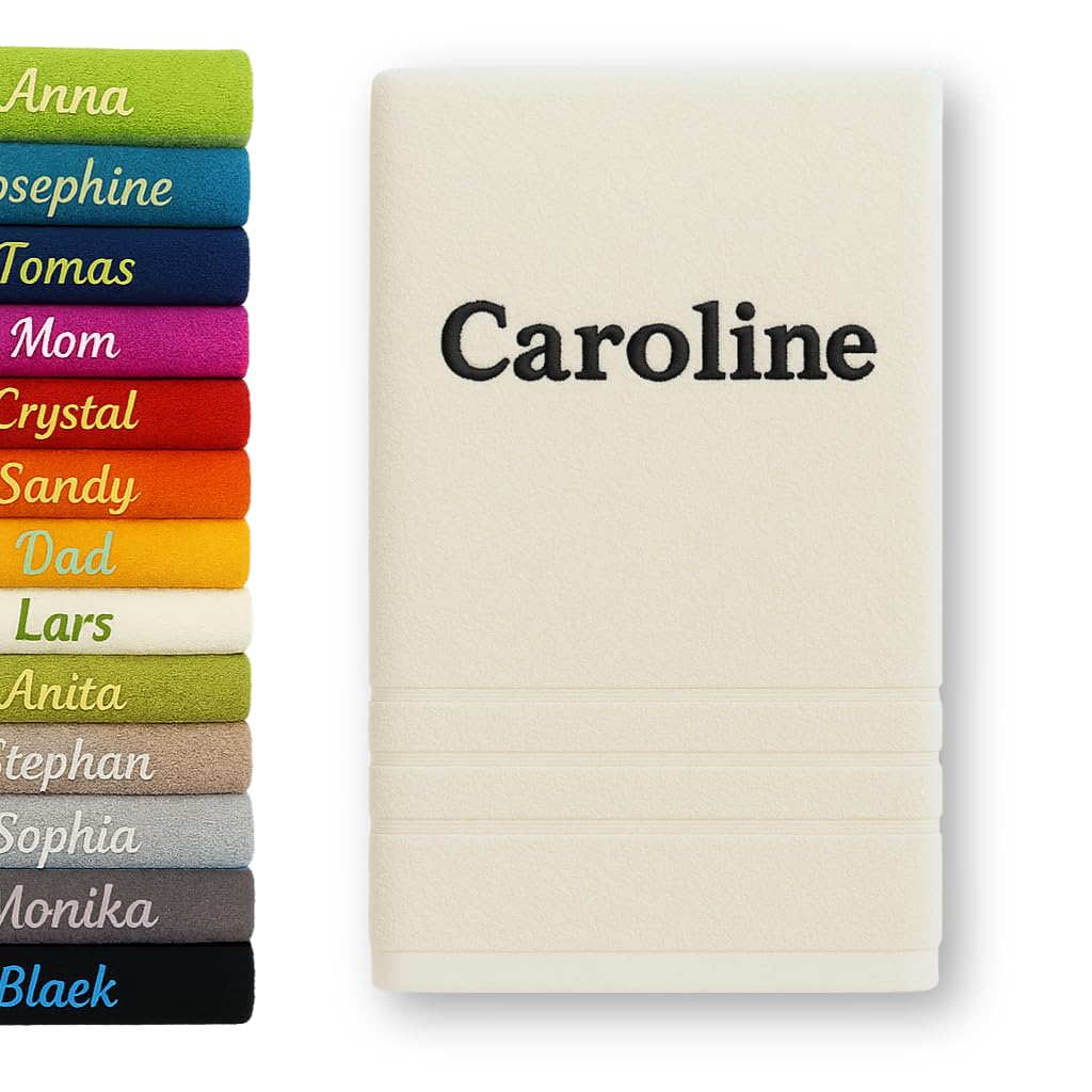 Personalised Towel Any Name Beautifully Embroidered Name Hand Towel Bath Towel 100% Cotton (White)
