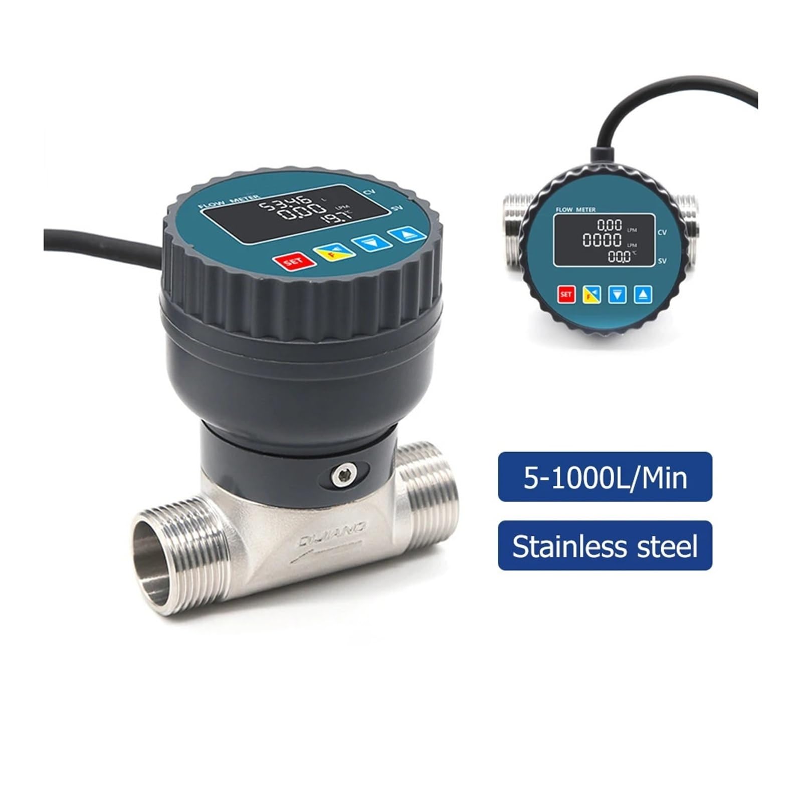 Medidor de flujo de acero inoxidable con pantalla digital, sensor electrónico de flujo de agua líquida de alta precisión for granjas y jardines. Alta sensibilidad(DN32)
