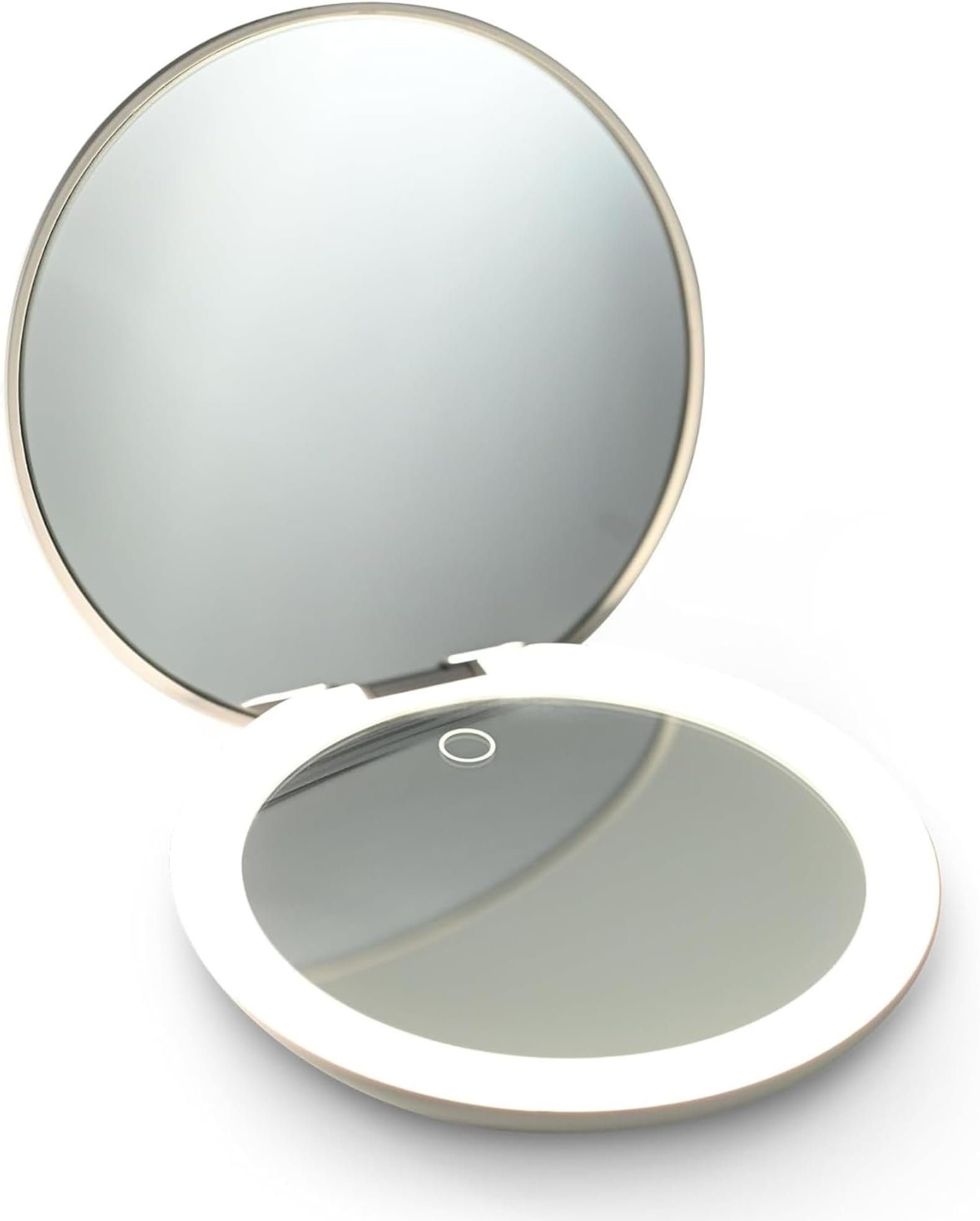 - Ilios Lighting LED Compact Mirror with Light โ 1x & 10x Magnification, 30-Day Battery, USB-C Rechargeable, 5-Inch Foldable Travel Makeup Mirror (White)