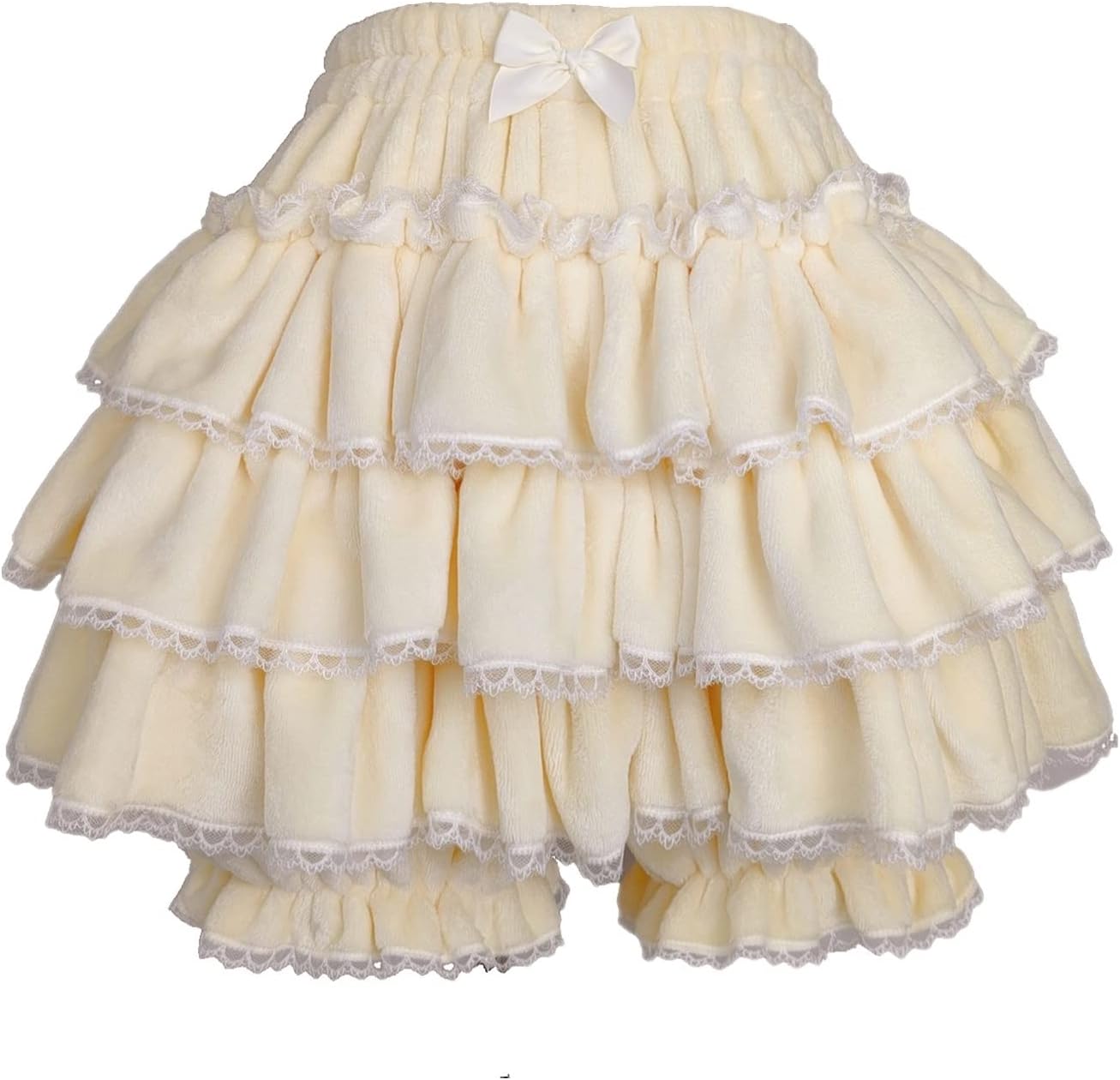 Womens Harajuku Y2k Sweet Pink Pumpkin Pants Lolita Autumn Winter Plush Shorts Kawaii Ruffles Lantern Clubwear Dance Shorts (Color : White, Size : Talla �nica)