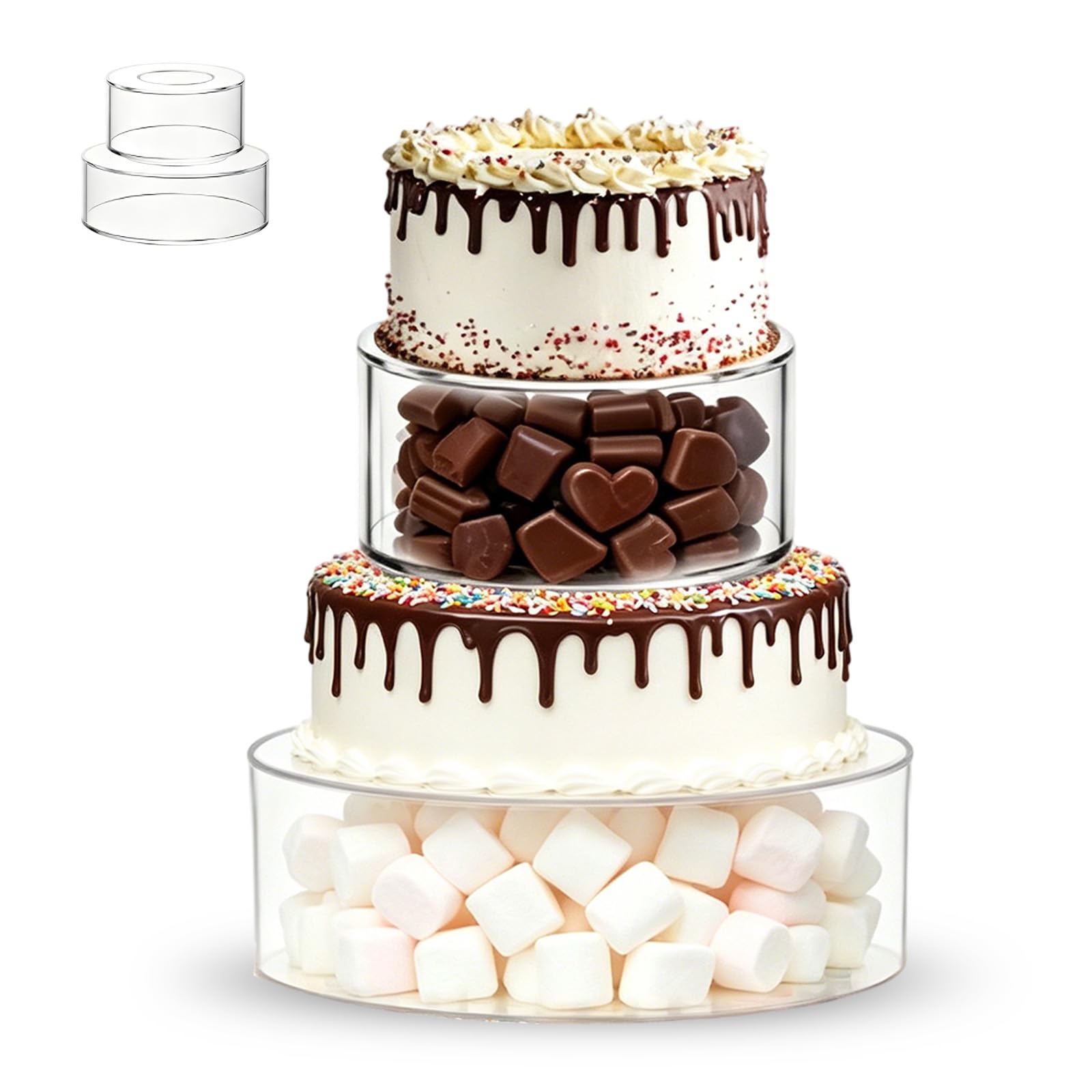 Alzata per torte riempibile a 3 ripiani in acrilico con decorazione a LED, tavolo da dessert rotondo trasparente e rialzo cilindrico, 3 alzate per torte fai da te, per compleanni, matrimoni e feste (2