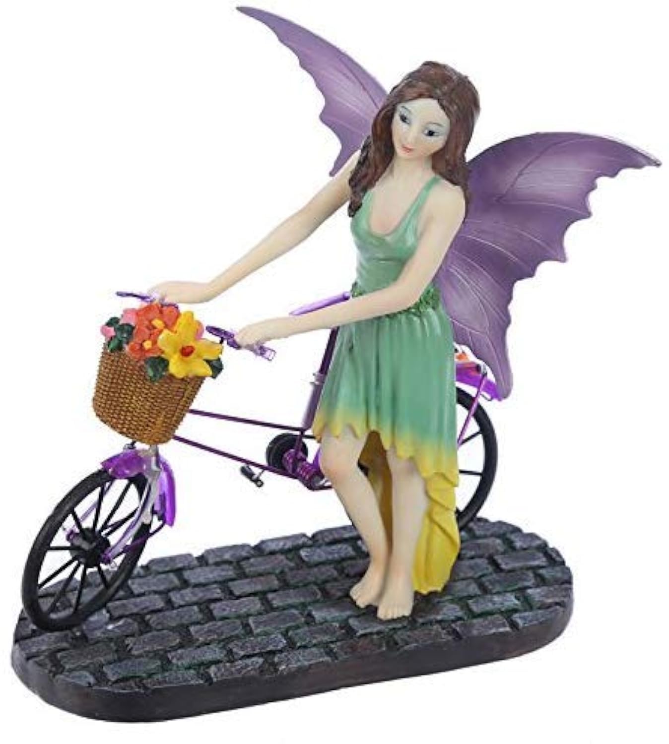 Fée en résine avec vélo aux finitions soignées de dimensions 20,5x15x21,5 cm