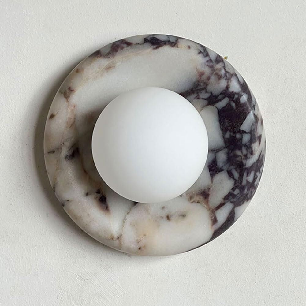 TONFON Minimalist Round Alabaster Wall Lamp Modern Style Wall Sconce Restaurant Lighting Wall Mounted Lamp for Bedroom Living Room Study Room Dining Room Hallway Stairs Hall