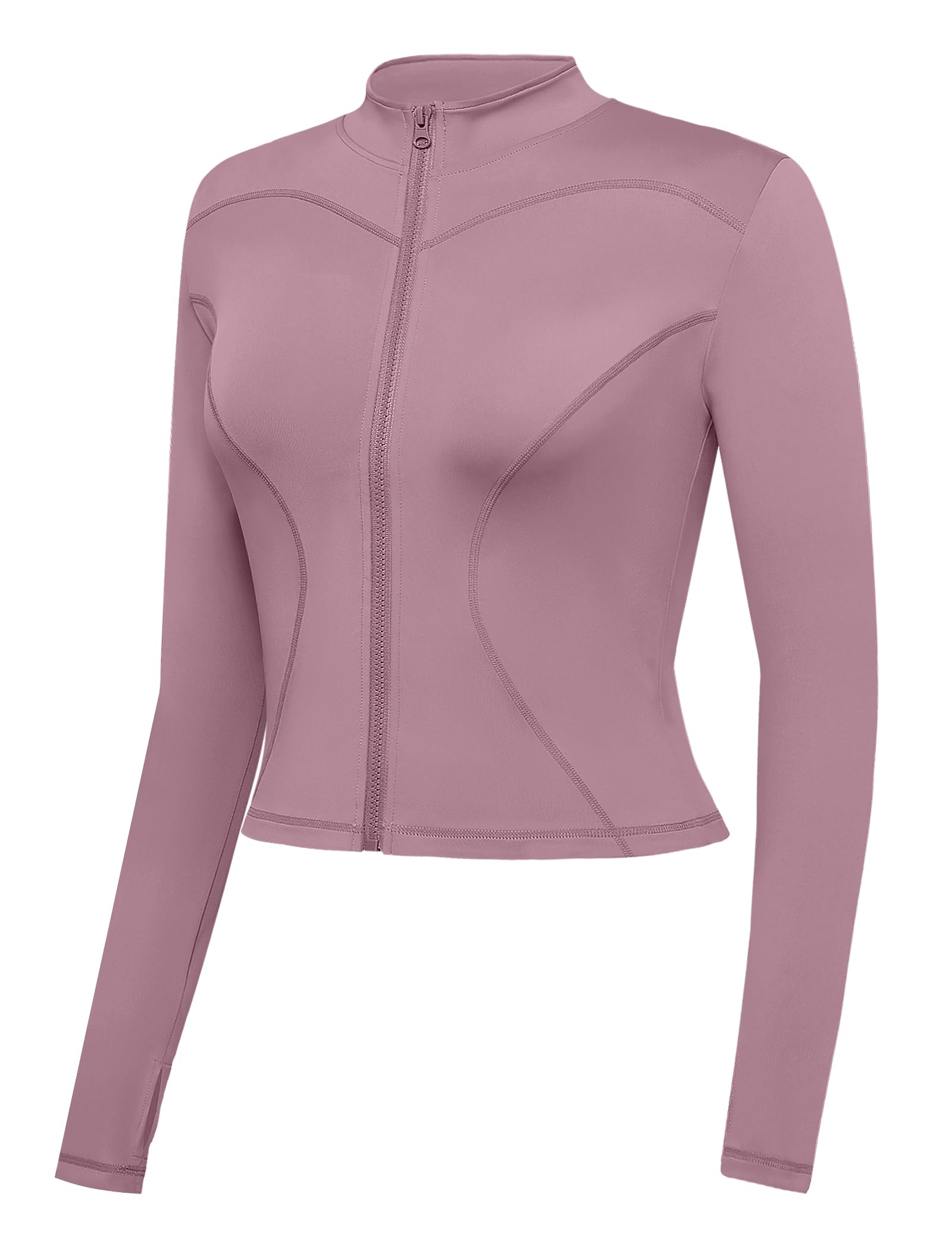 Gyabnw Veste de Sport Femme Haut de Course Respirant à Manches Longues Top de Fitness avec Fermeture Eclair avec Trous pour Les Pouces Convient pour Le Yoga la Running et Plus Encore