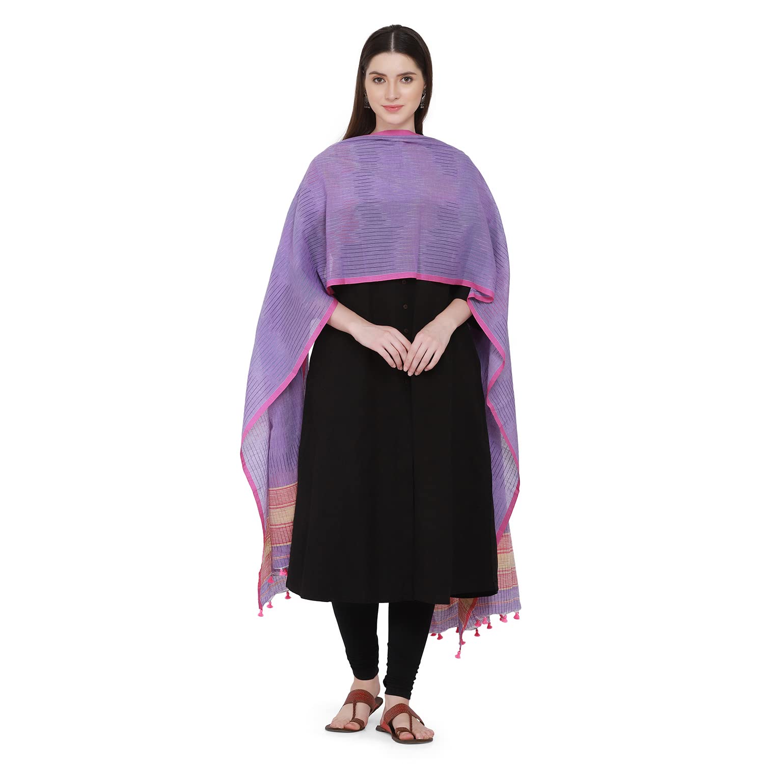 amazon brand - anarva Women Lavender Ikkat Inspired Checkered Pure Cotton Dupatta (Anaclavchk), Free Size-picture-22