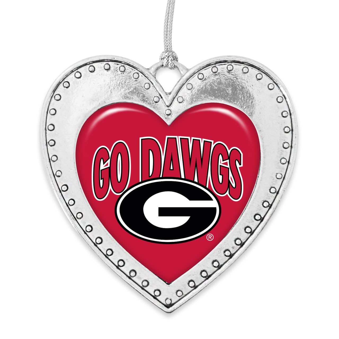 Georgia Bulldogs Go Dawgs Christmas Heart Shape Silver Metal Ornament Gift Tree Decoration UGA