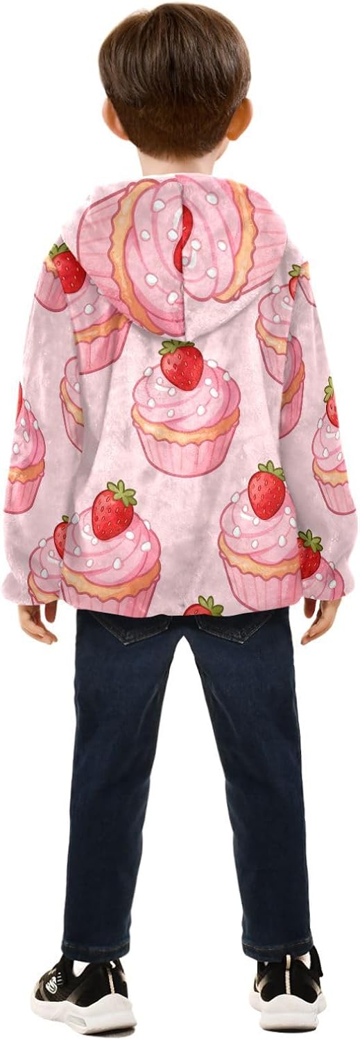 Cute Pink Strawberry Cake Toddler Winter Jackets Children Plush Outerwear Navy Blue Baby Boys Clothes