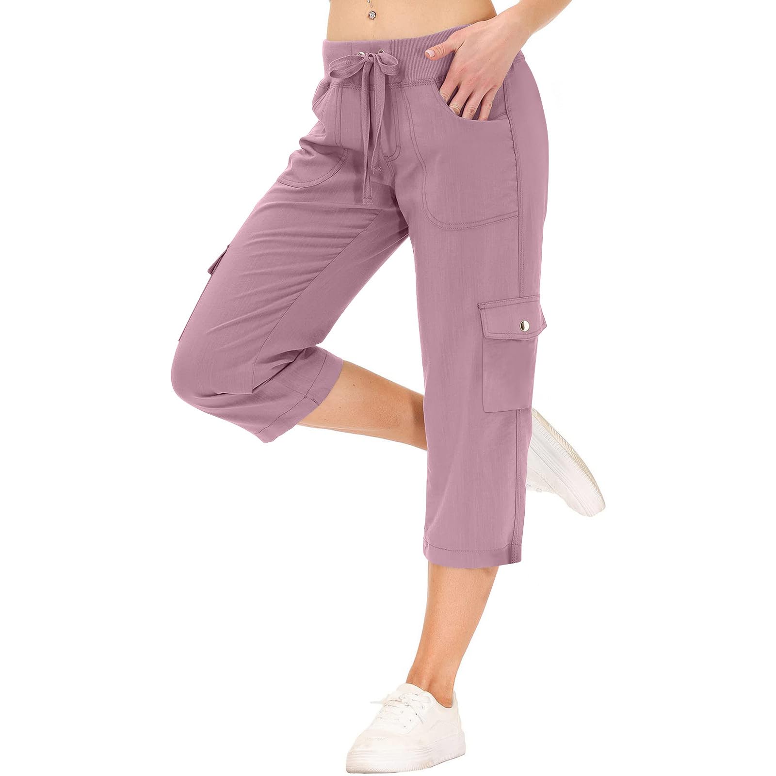 Purple Plus Size Capris for Women Casual Outdoor Quick Dry Camping Hiking Pants Drawstring Low Rise Wide Leg Shorts Plus Size Athletic Shorts with Pockets Comfy Loose Summer Clothes for Women 2025