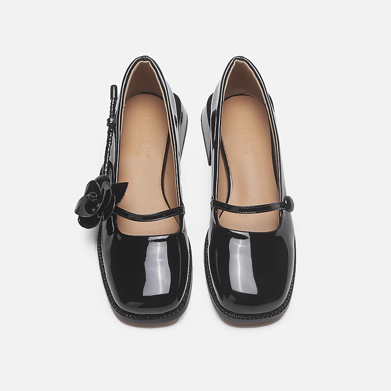 Women's Square Toe Block Heel Mary Janes Shoes,Fashion Side Flowers Comfortable Closed Toe Work Pumps Slip on Chunky Heel Dress Shoes - Image 3