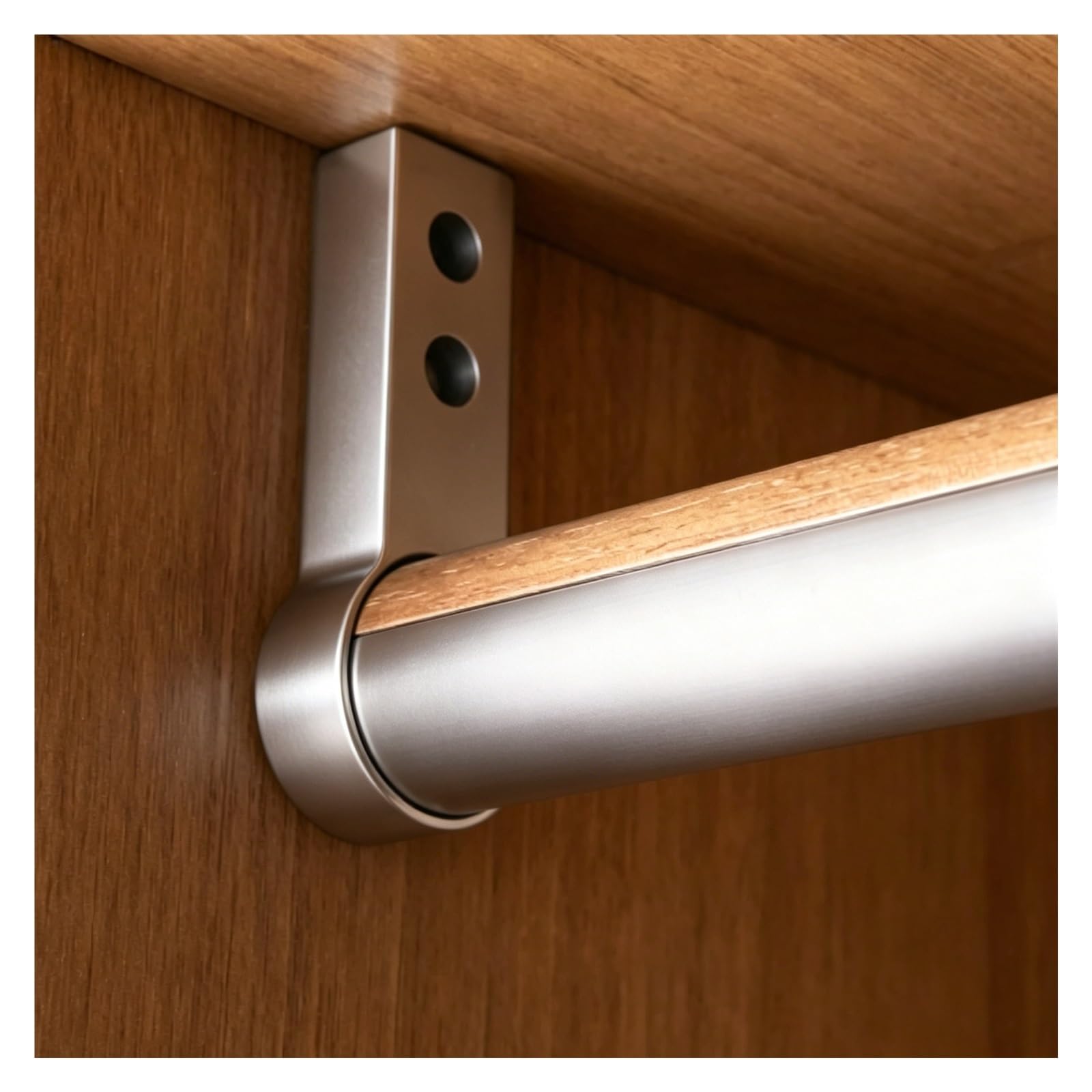 Aluminum & Wooden Closet Rod for Wardrobe, Cuttable Hanger Rods with Flanges, Space Saving Clothing Bar for Hanging Clothes(Silver,28inch/71.1cm)