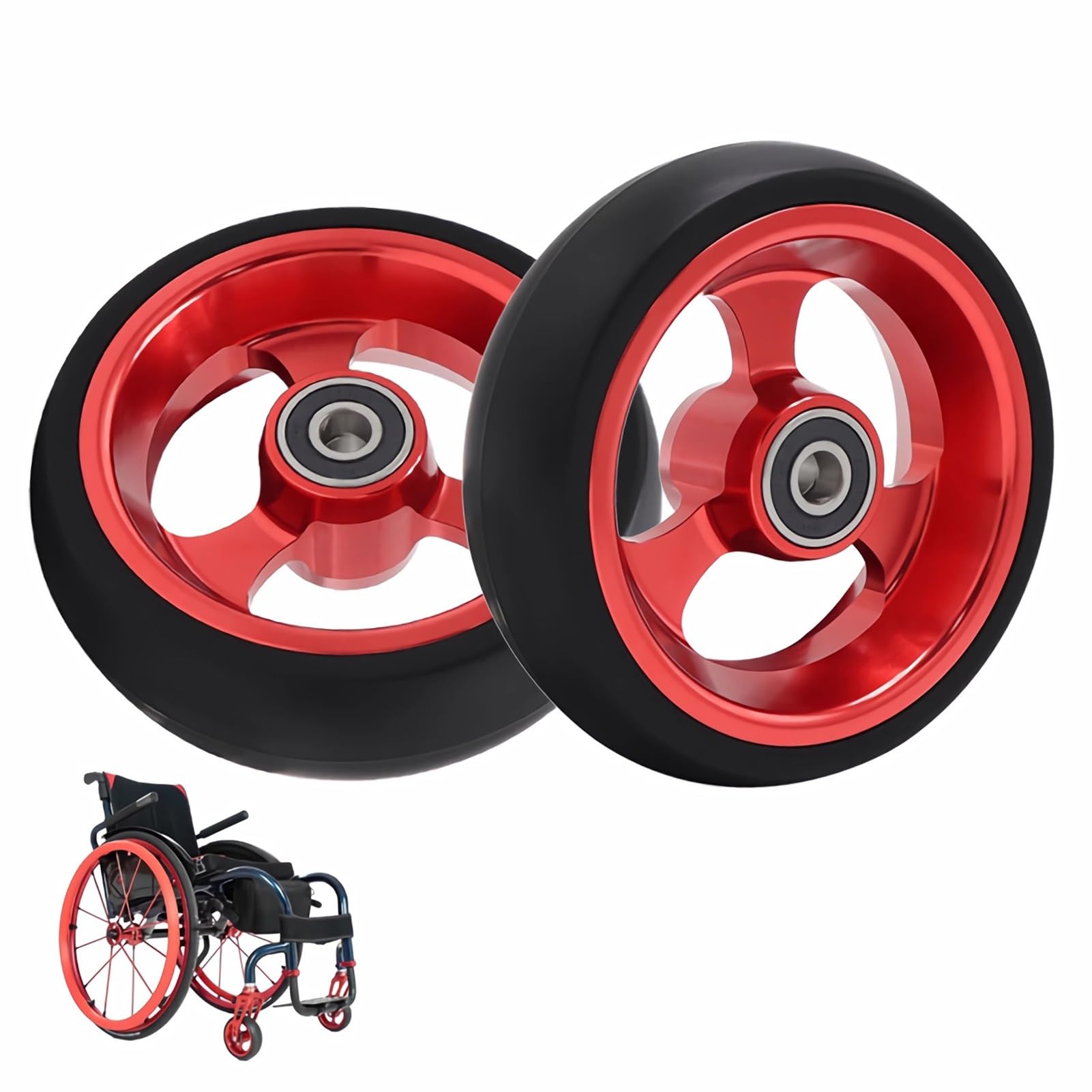 Para 4/5-calowych kółek zapasowych do wózków sportowych, opony pełne poliuretanowe, antypoślizgowe, łożysko 5/16" (8 mm)(5 inch)