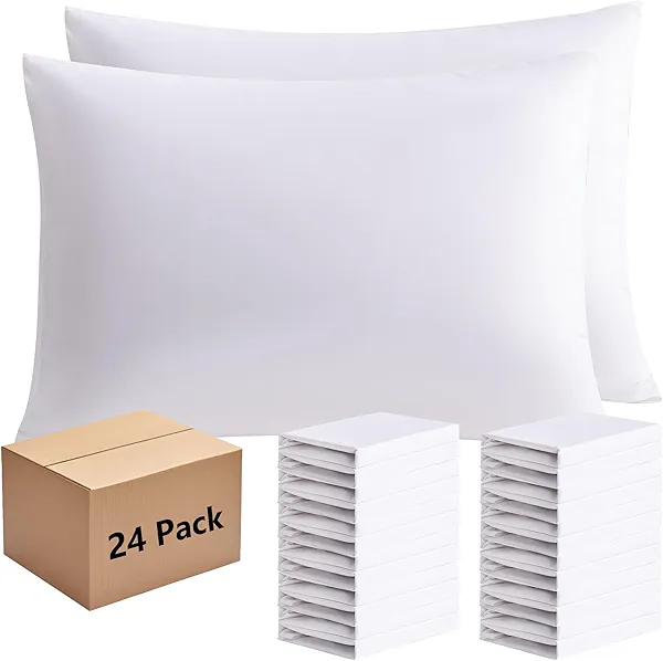 White Pillowcases Standard Size 24 Pack - Bulk Pillow Cases with Envelope Closure, Soft Brushed Microfiber Pillow Covers Hospital Hotel Airb&bs Essentials for Hosts, 20x26