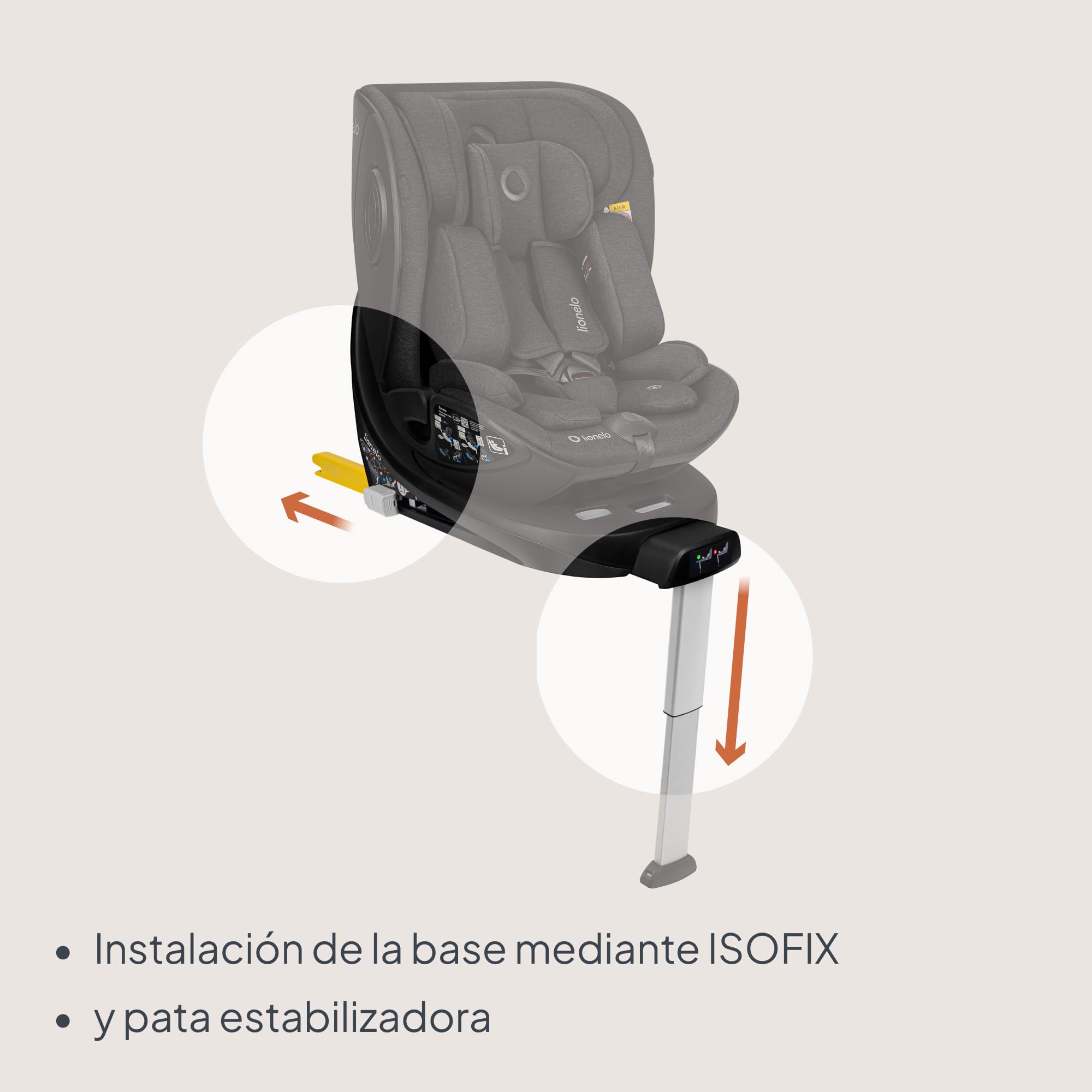 Lionelo Base ISOFIX Giratoria 360 Para Silla De Coche Moxie i-Size Y Moxie Next i-Size, Pata De Apoyo, Indicador De Instalación Correcta, Giro Con Una Mano