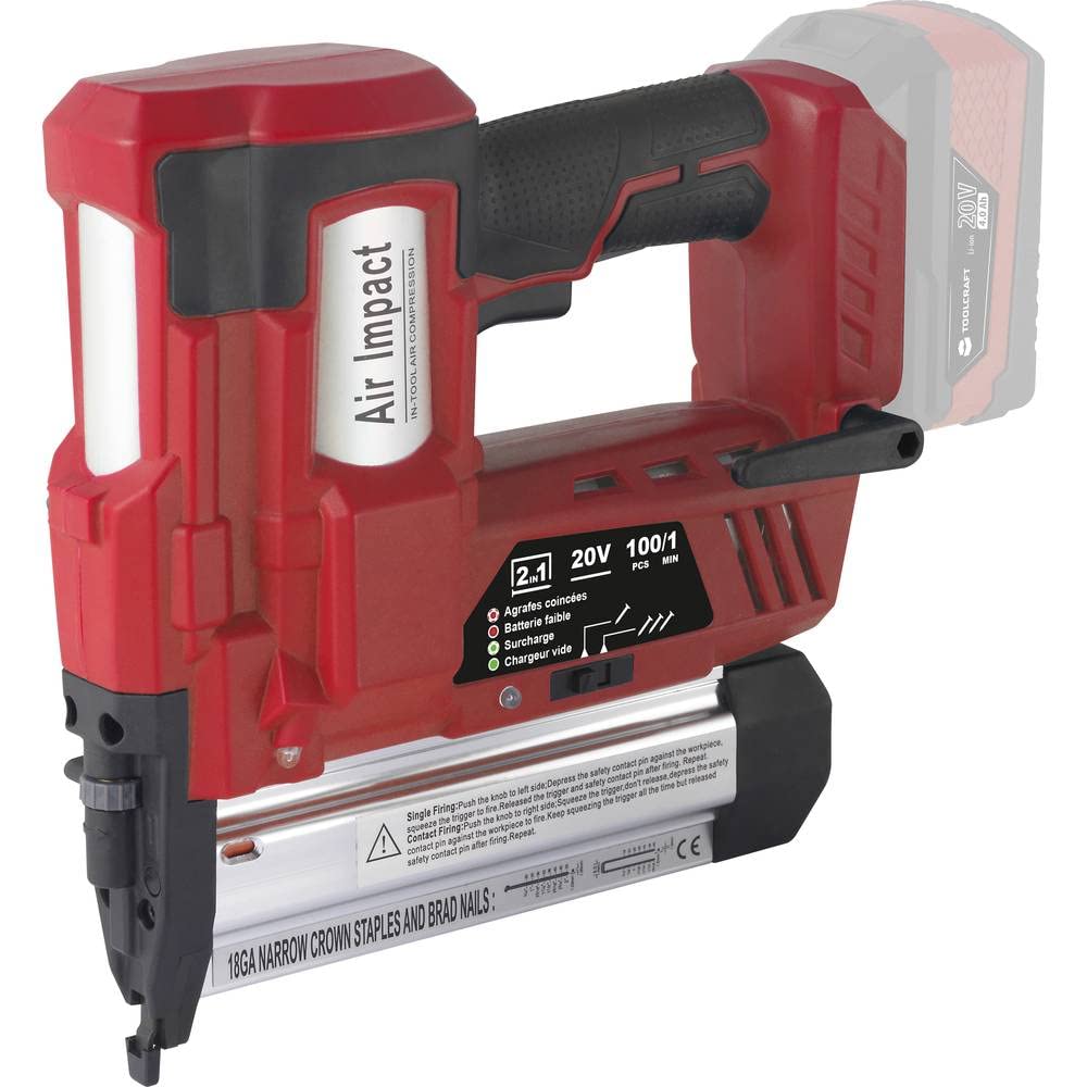 Toolcraft Chiodatrice a batteria | pistola per unghie senza fili | 20 V, 100 Ah | regolazione della profondità | lampada a LED | modello: TAWB-200 | lampada a batteria inclusa | Tensione: 20 V |