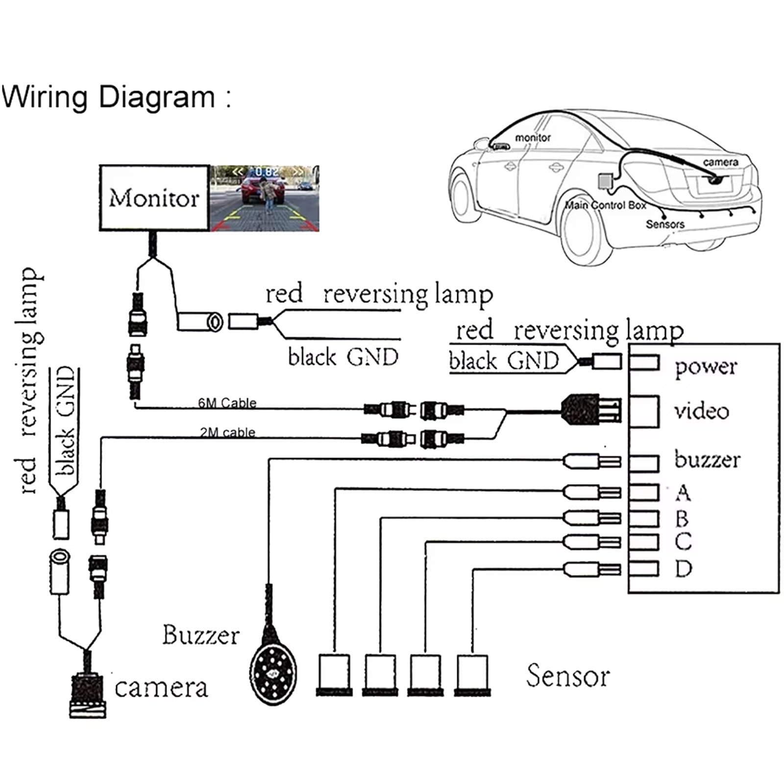 Aparcamiento asistido Kit Sensor Estacionamiento Video Asistencia Radar Marcha Atrás Automóvil Monitor Para Punto Ciego Automático Pantalla Digital Alarma Alerta Zumbador(Black)