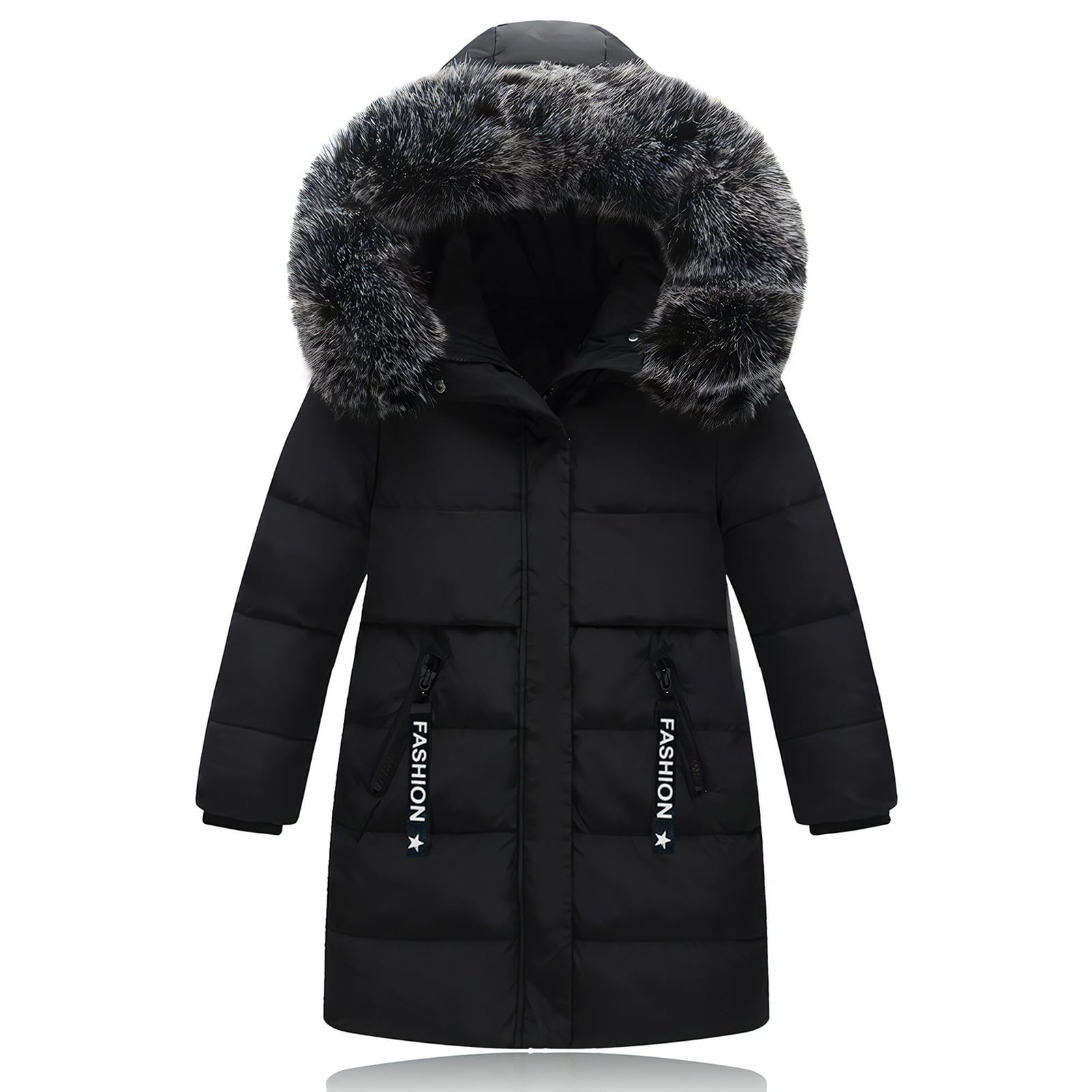 Fille Manteau d'Hiver Chaud Veste Enfant Doudoune mi Long Coupe Vent Parka mit Capuche Fourrure