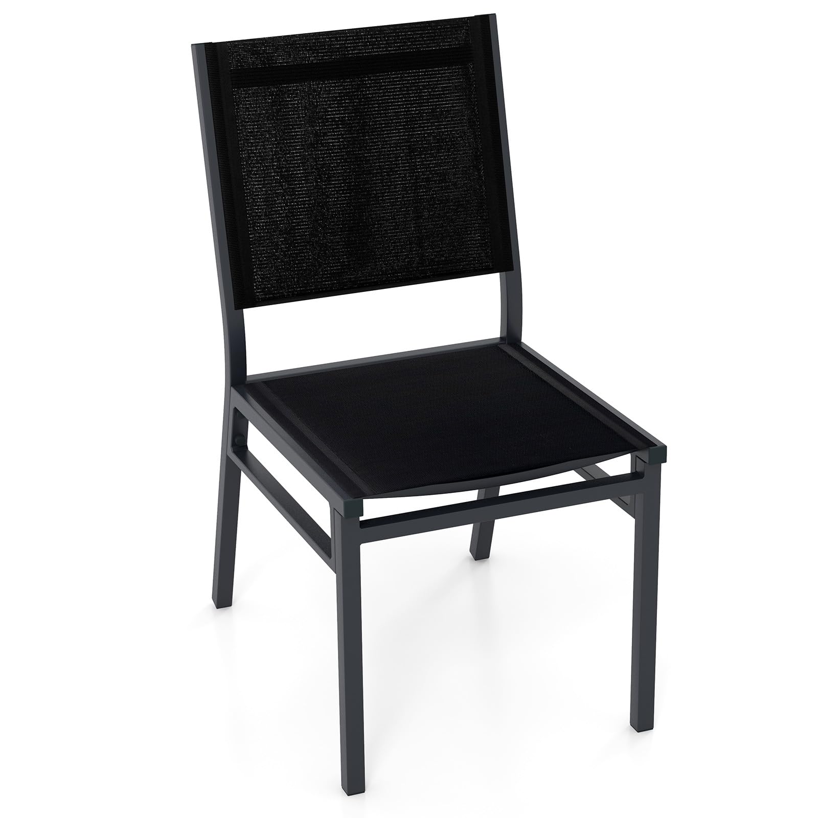 COSTWAY 1/2 Sillas Jardin Exterior Texteline, Sillas Terraza Exterior Aluminio, Asiento y Respaldo Transpirables, 60 x 45 x 87 cm, Carga 150kg, Negro, Sillas Exterior Balcon (1)