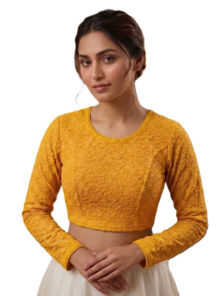 Sanmati Stylish Lycra Roundneck Stretchable Blouse for Women | Full Sleeve Non-Padded Pullover | Lycra Saree Top | Crew Neck-image-38