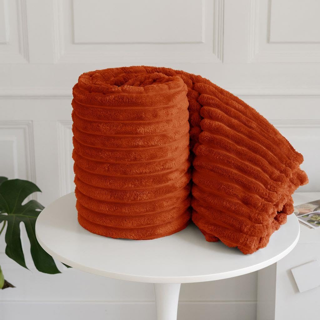Chunky Ribbed Faux Fur Throw Blanket Orange 150 x200cm