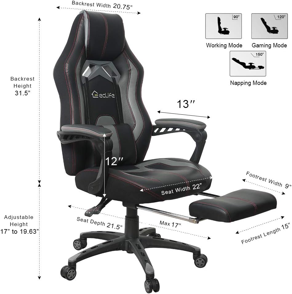 eclife Gaming Chair OF-D01 dimensions and modes