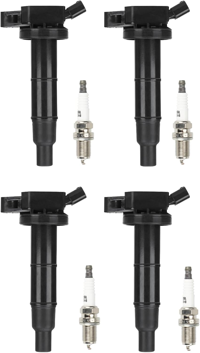 Ignition Coil Pack + Iridium Spark Plugs for Toyota Camry Corolla RAV4 Highlander Matrix Solara, for Scion tC xB, for Pontiac Vibe, for Lexus HS250h, Replaces UF333 UF322 UF494 C1330 5C1299, 4 Sets