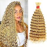 Deep Wave Bulk Human Hair for Braiding No Weft 100 g (1 Pack-2 Bundles) 100% Unprocessed Brazilian Virgin Human Hair Braiding Curly Deep Bulk For Micro Braids 20 inch (Honey Blonde #27)