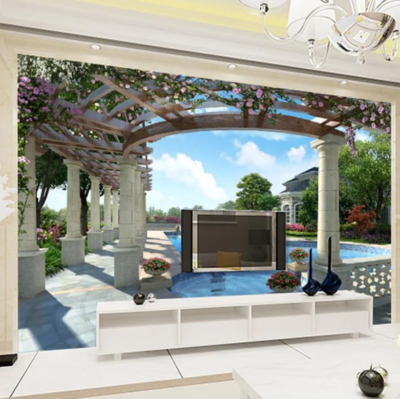 Papier peint Villa Piscine 3D grand format 400x280 cm pour mur de salon
