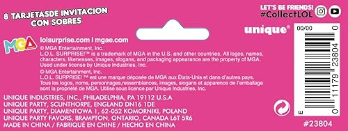 Miniatura 4 de Unique Invitaciones multicolor LOL Surprise - 8 unidades  Juego de invitaciones para fiesta perfecto para celebraciones de cumpleaños de niños y