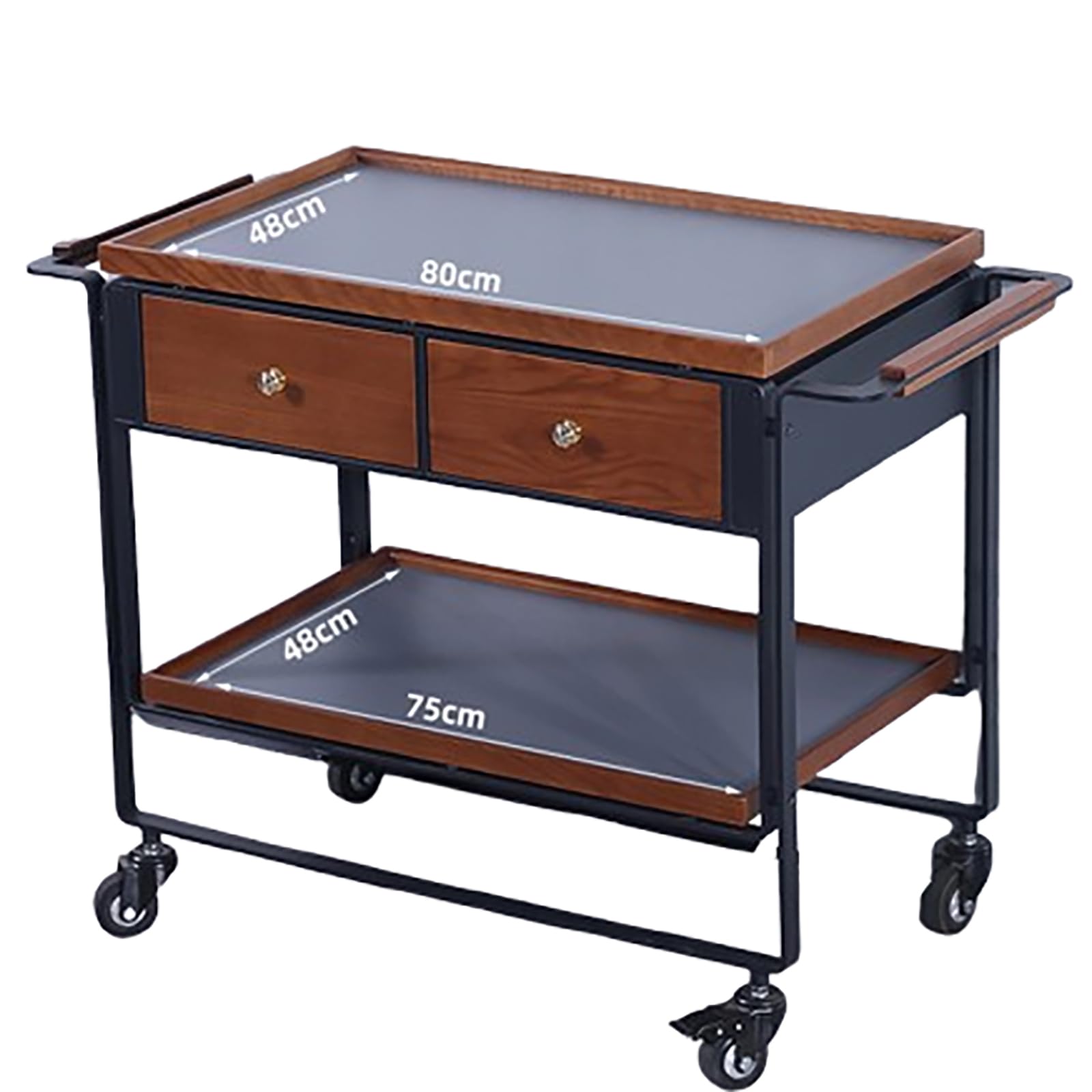 Robusto Carrello di Servizio in Legno Resistente con Ruote silenziose e scorrevoli bloccabili e Ampio cassetto, Carrello Multiuso Mobile Commerciale per Ristorante, Cucina, Ufficio, magazzin