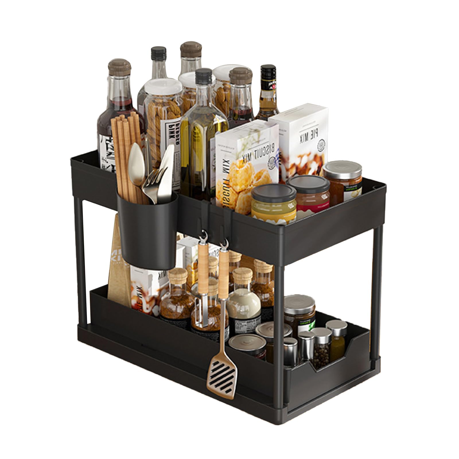 PANGBOER Pull Out Cabinet Shelf with Sturdy Baskets and Home Accessory Holders Kitchen Supplies for Organization Kitchen Storage Rack