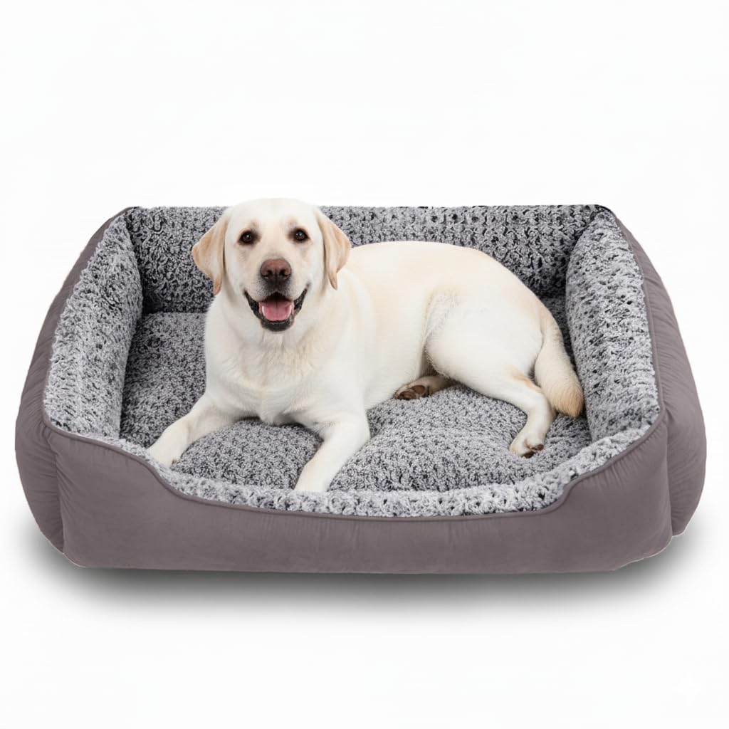 Oiilores Large Dog Sofa Bed Washable, Soft Plush Calming Beds with Non-Slip Bottom