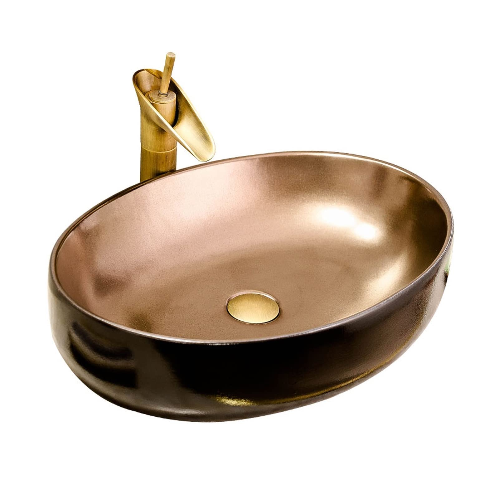OLSKFUH Bathroom Vanity Bathroom Vessel Sink Ceramic Oval Bathroom Sink, 21.6" L X 15.7" W X 5.5" H, Artistic Ceramic Vessel Sink Bathroom Sink,C